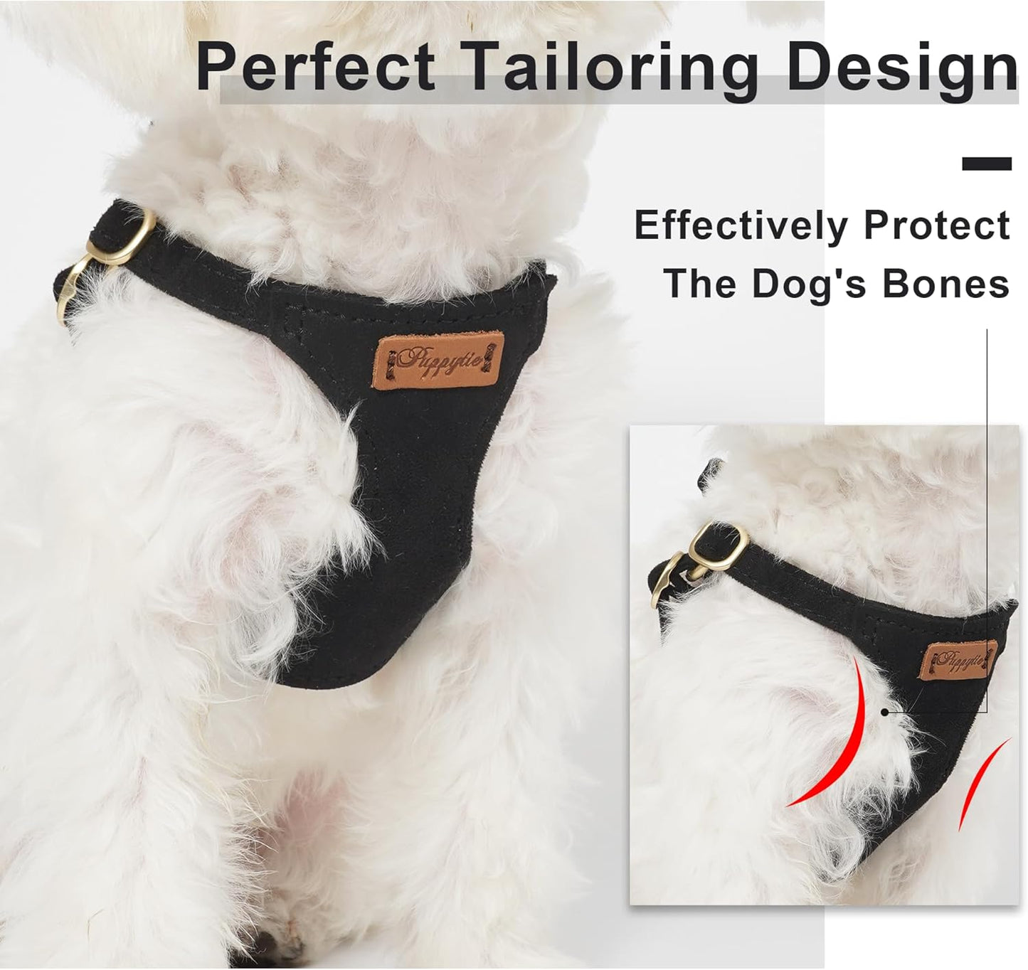 Puppytie No Pull Small Dog Harness with Multifunction Dog Leash,Lightweight Soft Adjustable No Choke Escape Proof Pet Harness Vest Pet Harness Vest,Black,M