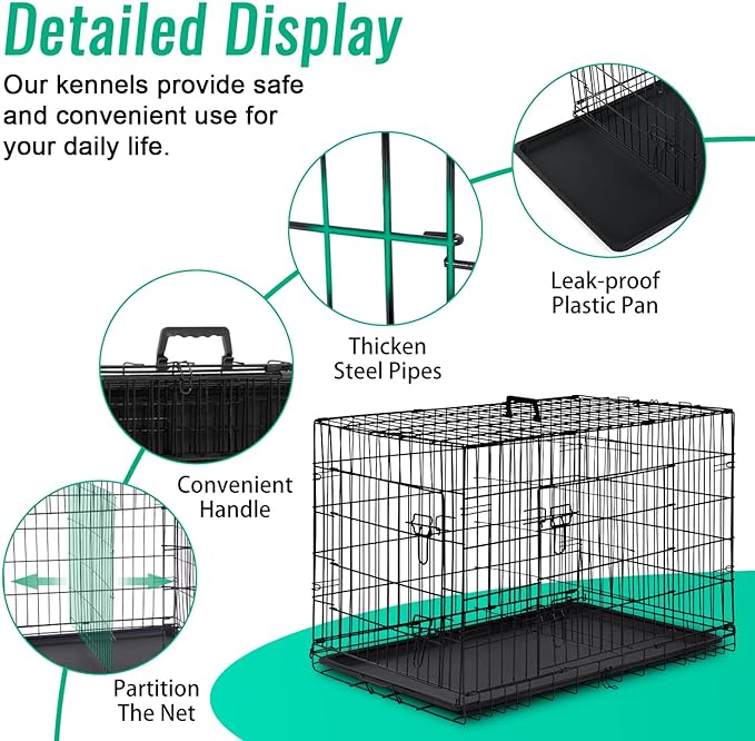 FDW Dog Crate for Large Dogs 42 Inch Folding Metal WirePet Cage Double Door - Image 6