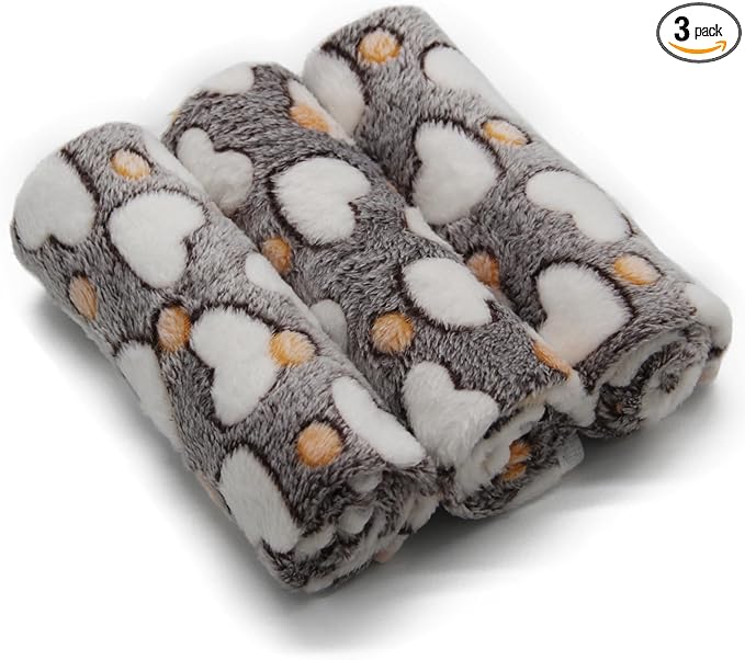 1 Pack 3 Puppy Blankets Super Soft Warm Sleep Mat Grey Cute Print Blanket by SORKUT