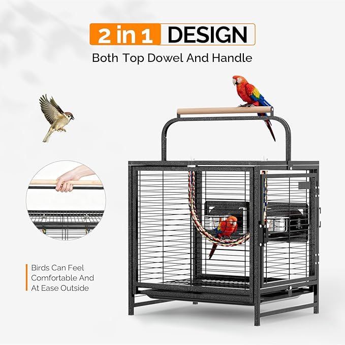 VINGLI Small Bird Cage, 19 inch Travel Carrier Bird Cage - Image 3
