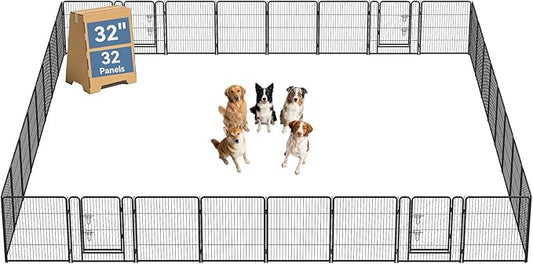 DUMOS Dog Playpen Indoor, Metal 32 Inch 32 Panels Foldable Pet Fence by DumosLifestyle
