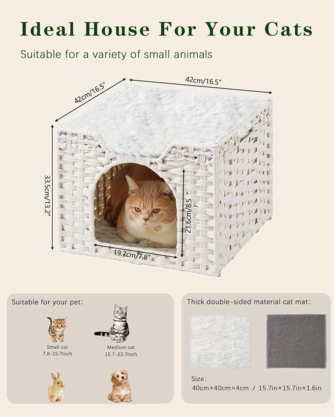 SETVSON Cat Beds Indoor Kitten House, Handwoven Rattan Cat Cave Pet Cube - Image 6