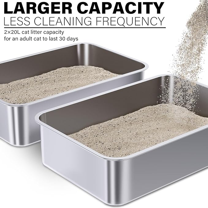 Stainless Steel Litter Box 2 Pack, 23.6" X 15.7" X 6" Steel Litter Box XL No - Image 5