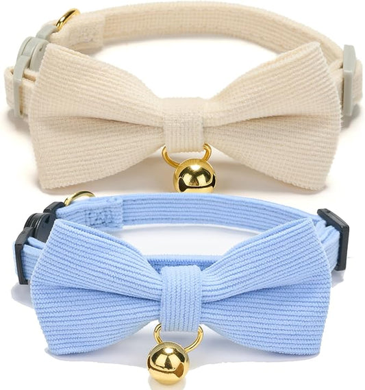 Soft Corduroy Cat Collar, Plaid Pattern, by Petiry