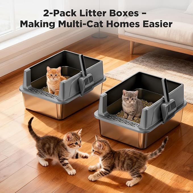 FURTIME 2 Pack Stainless Steel Cat Litter Box - Image 9