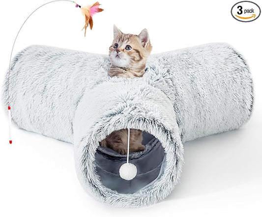 Tempcore Plush Cat Tunnel for Indoor Cats，Collapsible 3-Way Pet Tunnel Toy by Tempcore
