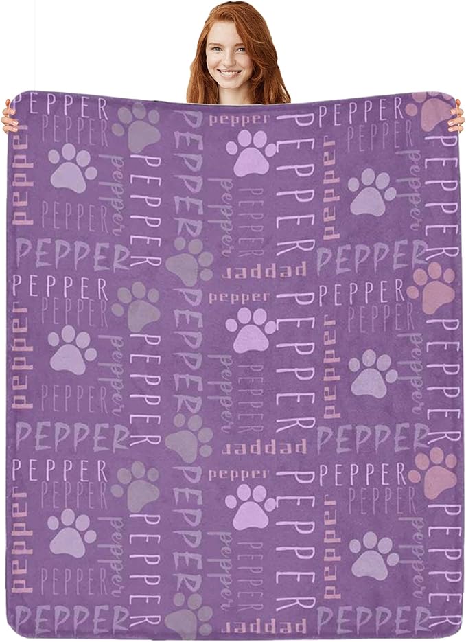 Personalized Dog Blanket with Name Customized Paw Prints Pet Blanket Loss by Artsadd