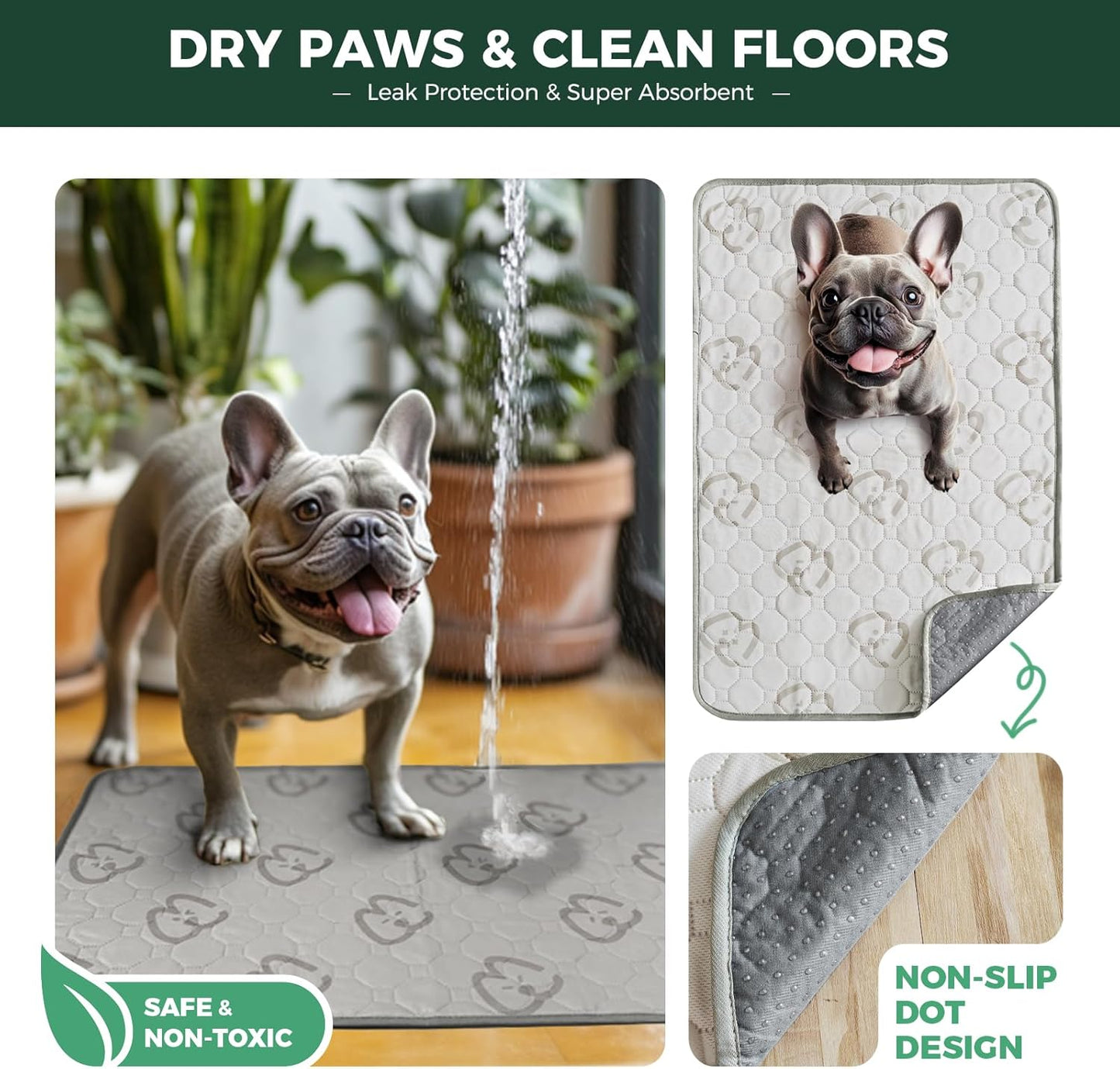 FXW Washable Pee Pads for Dogs, Puppy Pads with Super Absorbent, Specifically Designed for 24inch Cages, 23" × 17" Rectangle, Khaki, 2 Packs