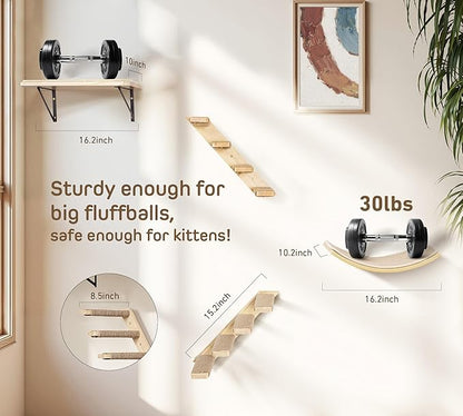 Wall Mounted Cat Shelves Stairs Set, 4 Piece Wood Cats Wall Furniture - Image 7