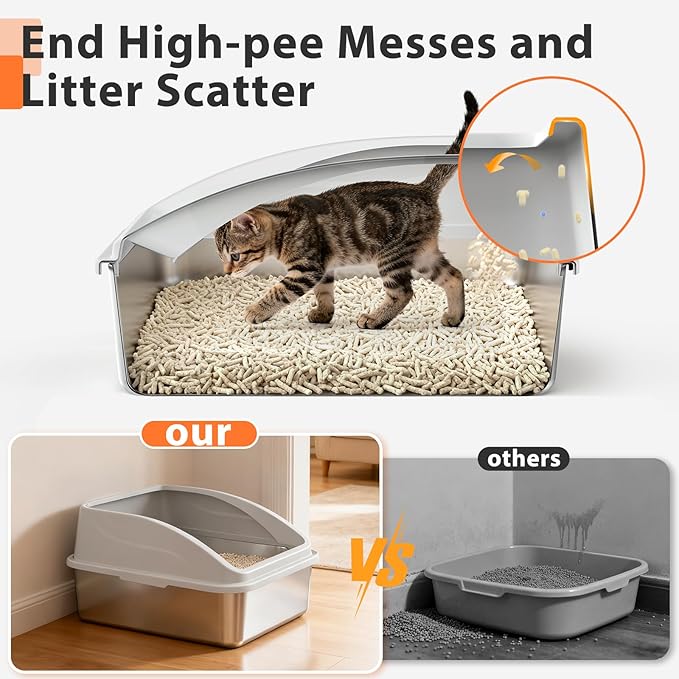 2 Pack Stainless Steel Litter Box | XL Enclosed Cat Litter Boxes - Image 3