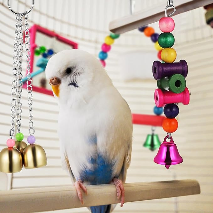 LALAFINA Bird Swing Parrot Perch Stand Wind Chimes 6pcs Set Hanging Bird Cage - Image 5