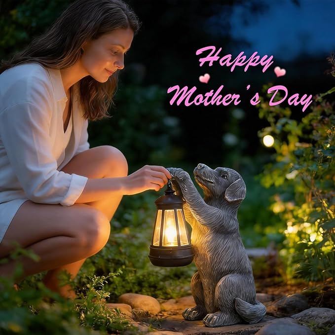 Solar Dog Outdoor Statue with Lantern – Garden Dog Figurines - Image 2
