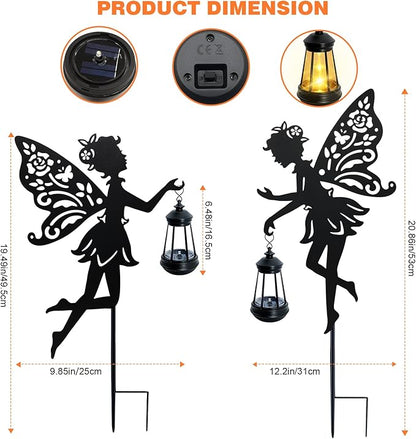 Solar Fairy Garden Lights Outdoor, 2 Pack Hanging Lantern Fairy Stakes - Image 2