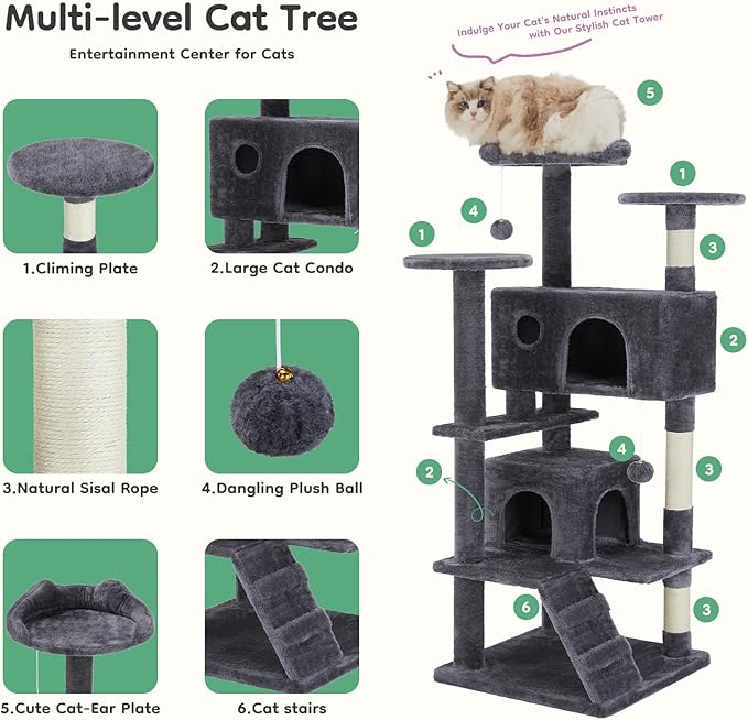 DUMOS 54-inch Indoor Cat Tree Tower –Multi-Level Pet House - Image 3