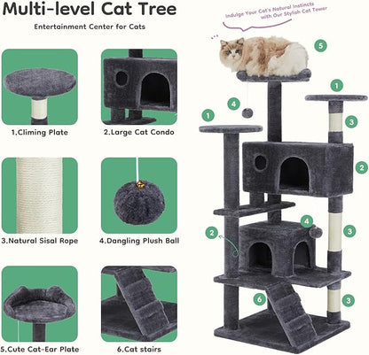 DUMOS 54-inch Indoor Cat Tree Tower –Multi-Level Pet House - Image 3