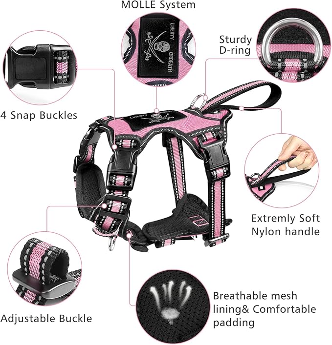WINSEE Pet Harness Collar and Leash Set, All-in-one Reflective Dog Harness No - Image 3