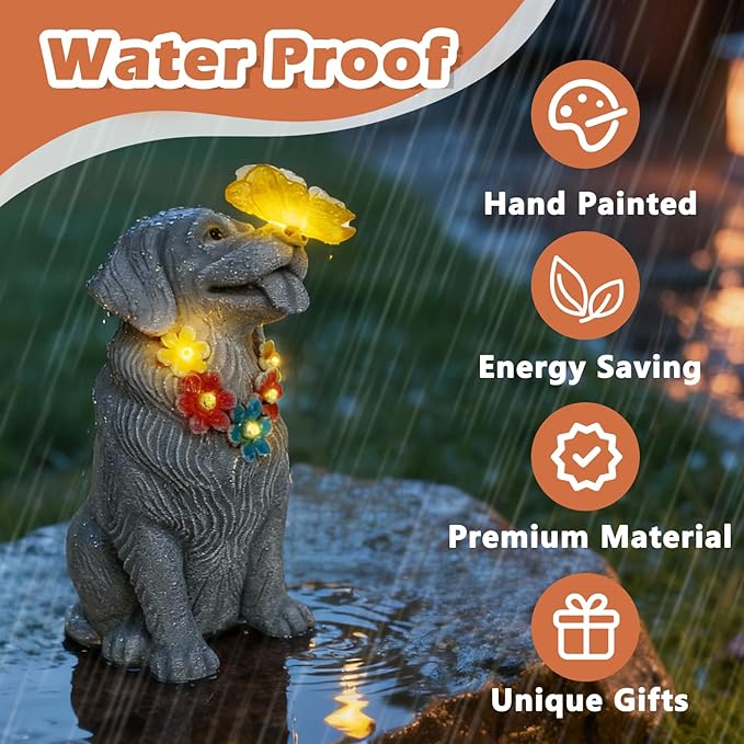 Dog Garden Statue with Solar Butterfly Light - Image 5