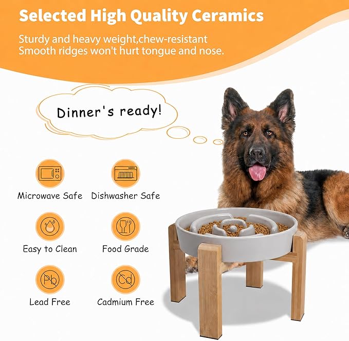 Elevated Slow Feeder Dog Bowl Large Breed, 8.8 Inch Ceramic Slow Eating Bowl - Image 4