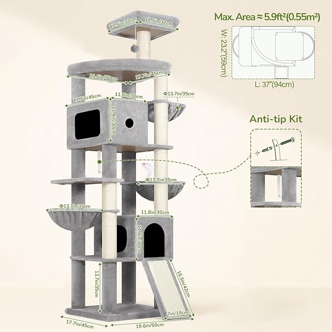 Globlazer 83in Heavy Duty Cat Tree, Giant Cat Tower - Image 6