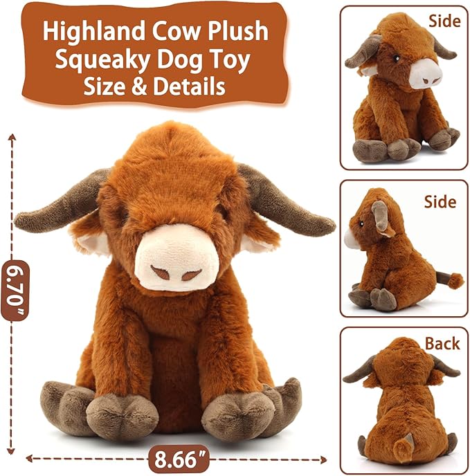 YZHDUXIU Highland Cow Dog Toy, Squeaky Dog Toys Stuffed Plush Puppy Toy - Image 5