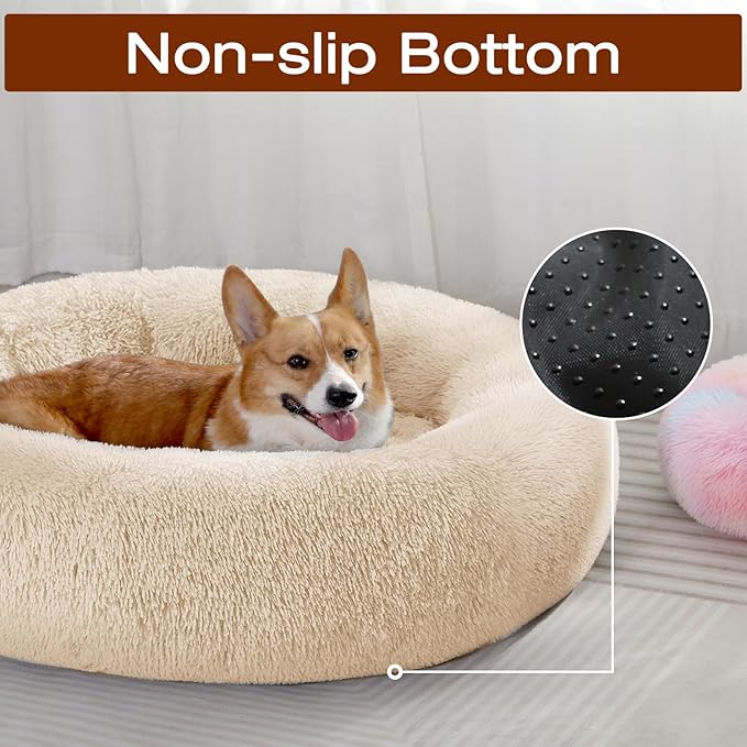 JOLLYVOGUE Dog Beds Large Sized Dog, Calming Anti-Anxiety Dog Bed, Fluffy Donut - Image 4