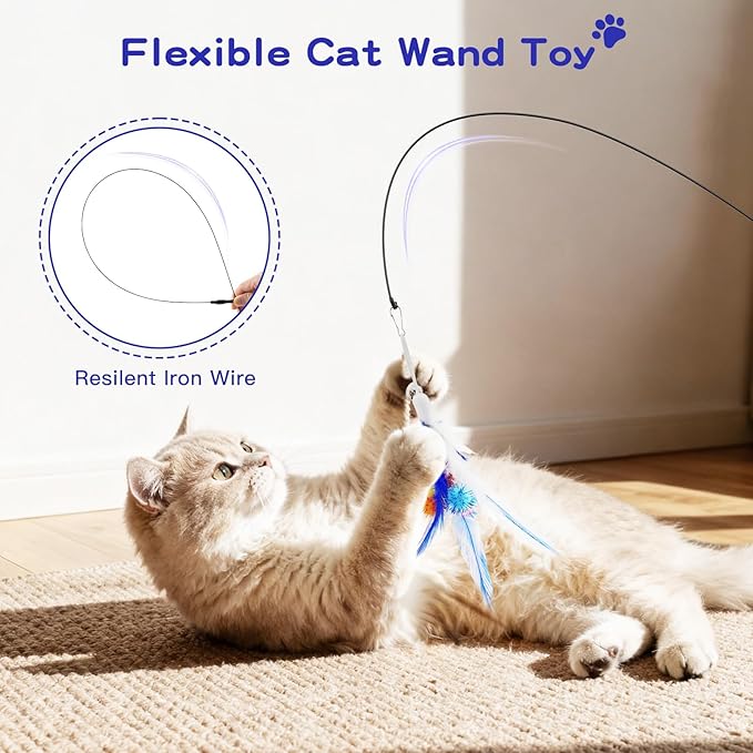 Pawaboo Feather Teaser Cat Toy, Interactive Feather Wand Cats Toy Flying - Image 2