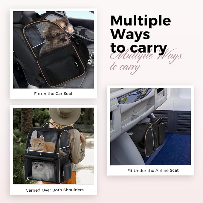 Double Cat Backpack Carrier for 2 Cats, Double-Compartment Pet Carrier Backpack - Image 5