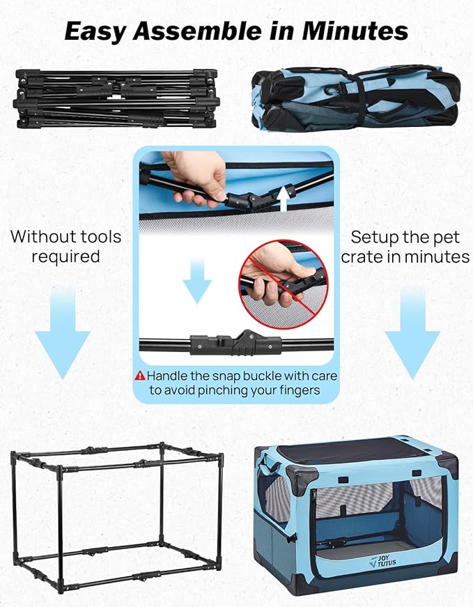 JOYTUTUS 26 Inch Collapsible Dog Crate, Steel Frame 8-Bar Foldable Soft Kennel - Image 6