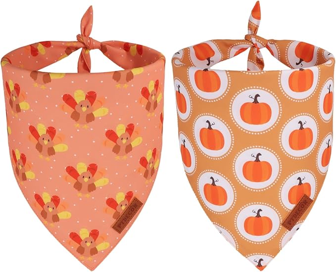 PTDECOR Thanksgiving Fall Dog Bandanas, Turkey Pumpkin Design Reversible by PTDECOR
