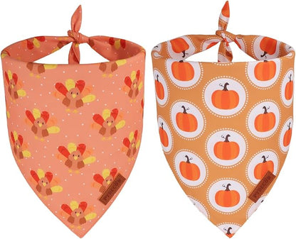 PTDECOR Thanksgiving Fall Dog Bandanas, Turkey Pumpkin Design Reversible by PTDECOR