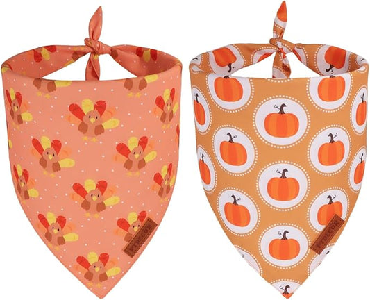 PTDECOR Thanksgiving Fall Dog Bandanas, Turkey Pumpkin Design Reversible by PTDECOR