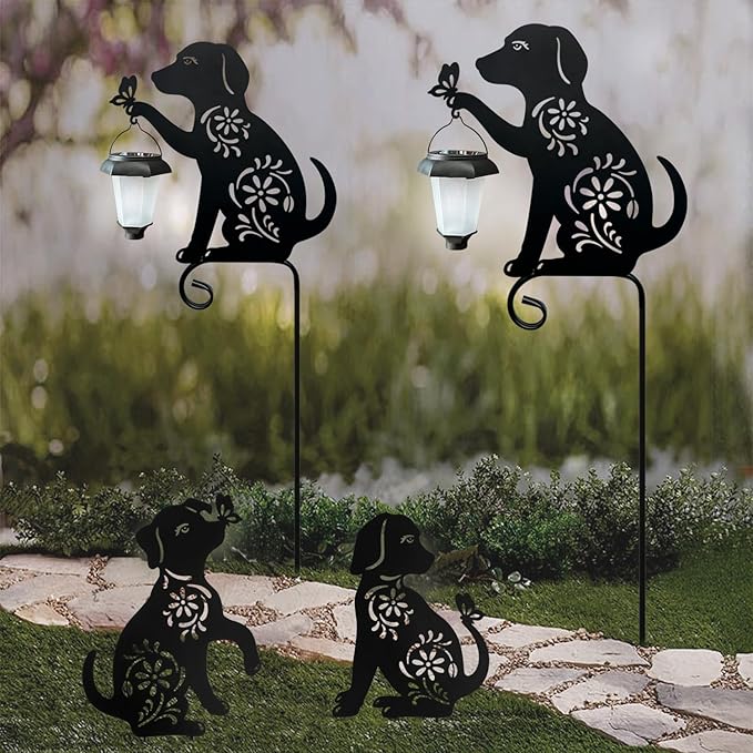Dog Holding Solar Lantern Garden Stakes Outdoor Metal Dog Stakes Decorative - Image 4
