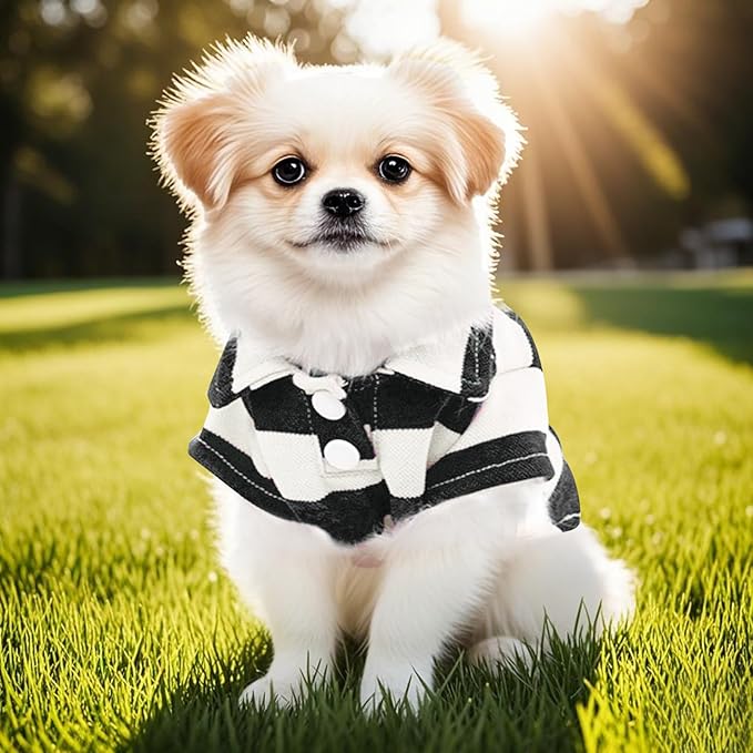 Dog Shirt Polo Shirt Striped Collar Puppy Clothes Summer Button Up Pet Clothes - Image 3
