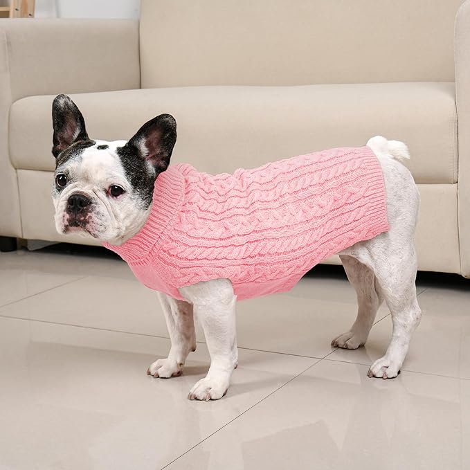 2 Pack Dog Sweaters for Medium Dogs Winter Turtleneck Pullover Cable Knit - Image 6