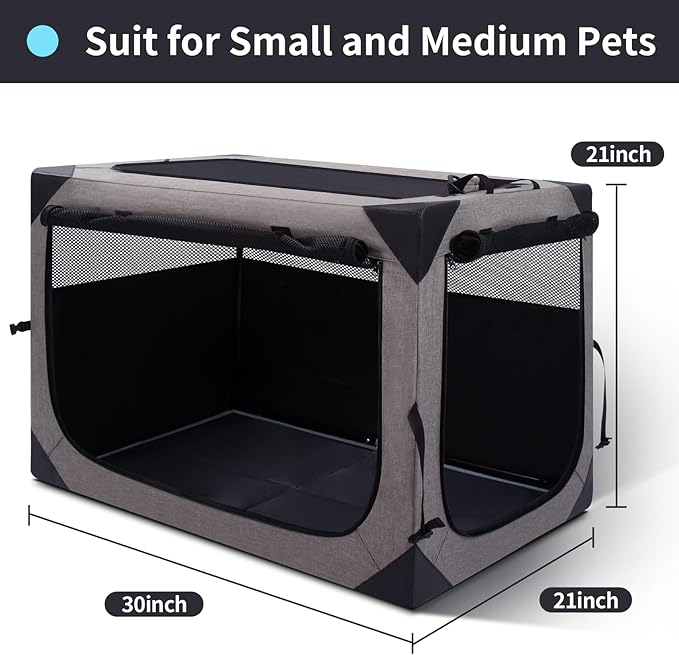 Zikopomi 30 Inch Portable Travel Dog Crate, 3 Door Collapsible Soft Pet Kennel - Image 4