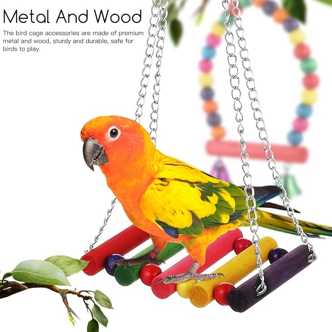 LALAFINA Bird Swing Parrot Perch Stand Wind Chimes 6pcs Set Hanging Bird Cage - Image 6