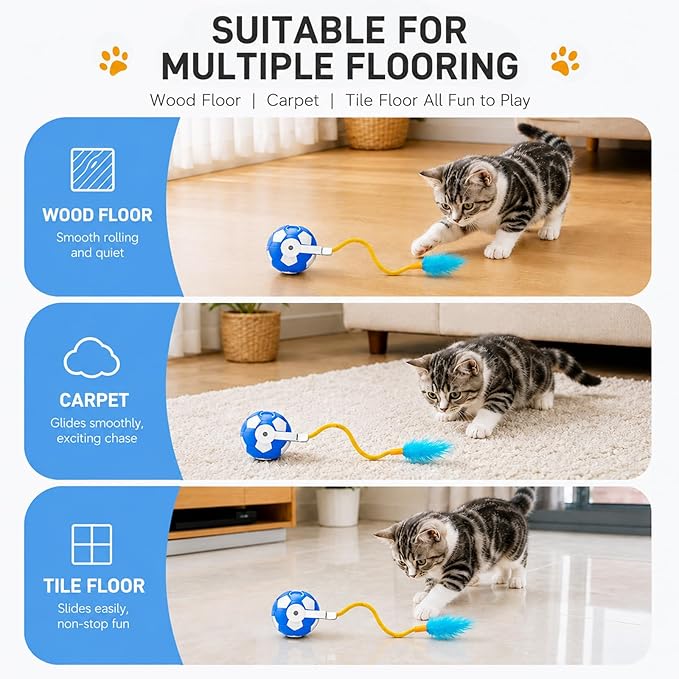 Interactive Cat Toys with Feather Tail, 3 in 1 Automatic Moving Cat Ball - Image 4