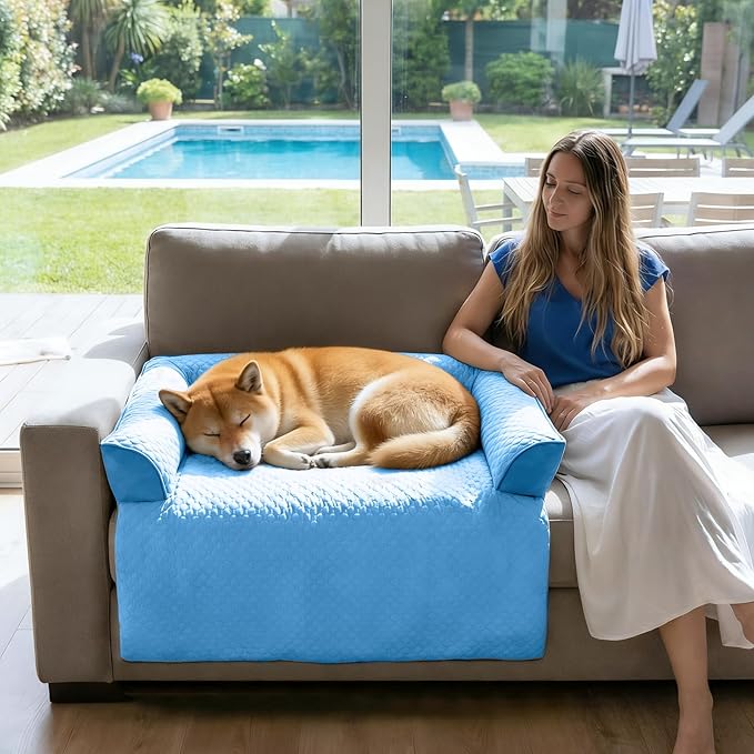 GGIB Cooling Dog Bed Mat with Bolster Pillow Washable Dog Couch Cover - Image 2