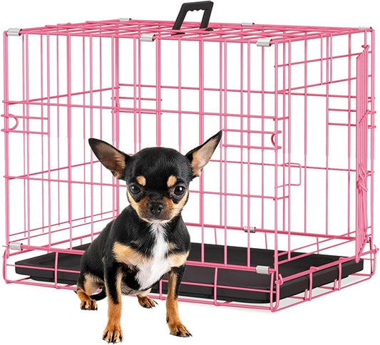 BestPet | Dog Crate | 18" | Pink | Foldable Metal Kennel by BestPet