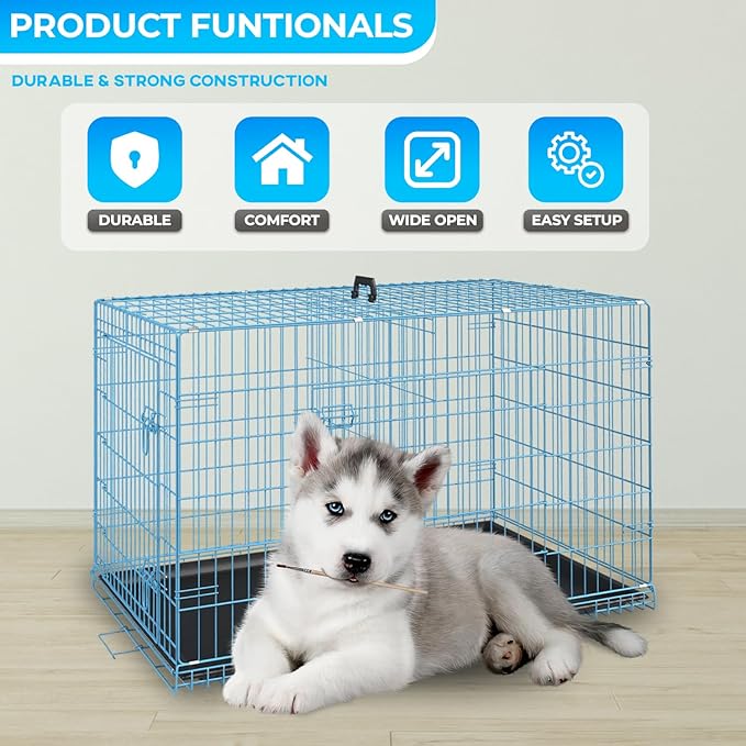 FDW Dog Crate for Medium Dogs 30 Inch Folding Metal WirePet Cage Double Door - Image 2