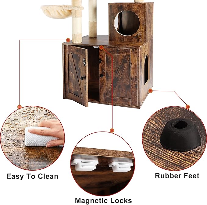 Timberer Cat Tree Tower with Litter Box Enclosure, 2-in-1 Wooden Cat Condo with - Image 6