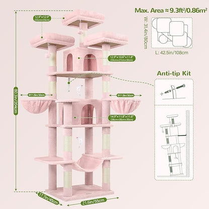 Globlazer Big Pink Cat Tower for Indoor Cats, 80inch Cat Tower for Multiple - Image 7