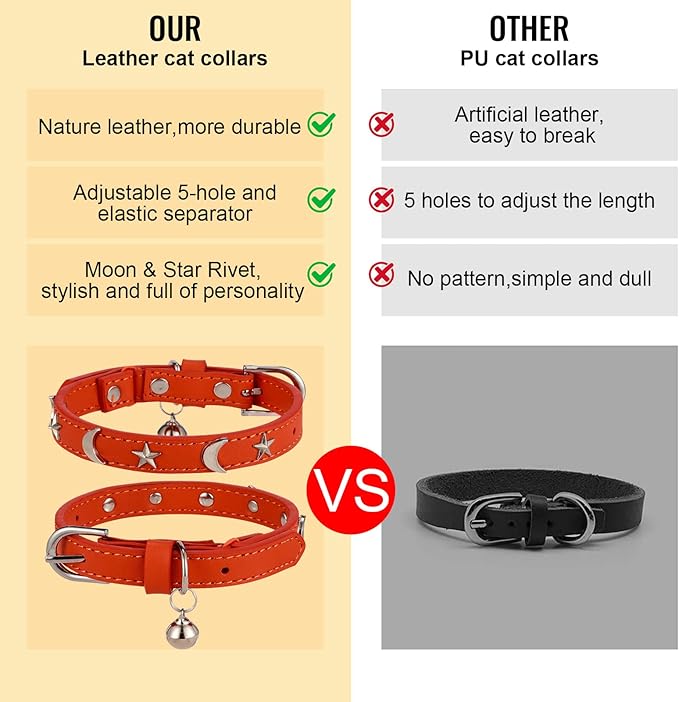 CHUKCHI Leather Cat Collars for Boy Girl Cats - Image 5