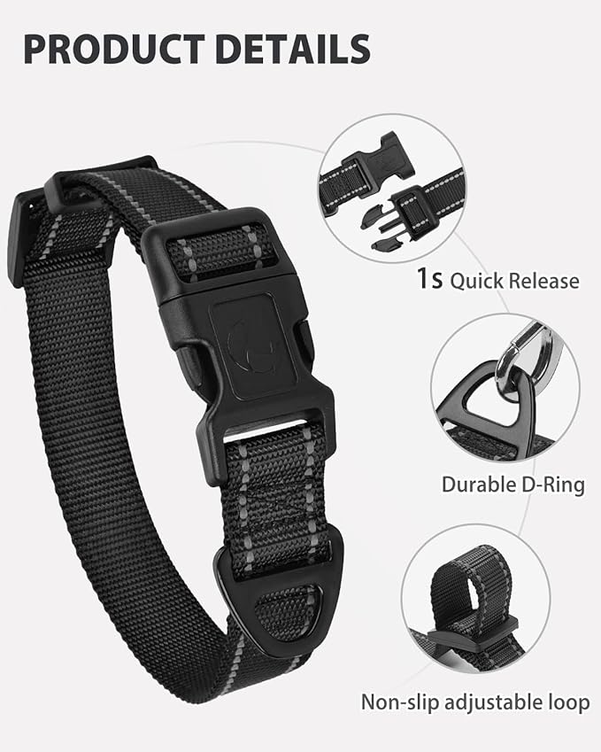 Joytale Dog Collar for Large Dogs, Strong Double-Sided Reflective Nylon Collar - Image 4