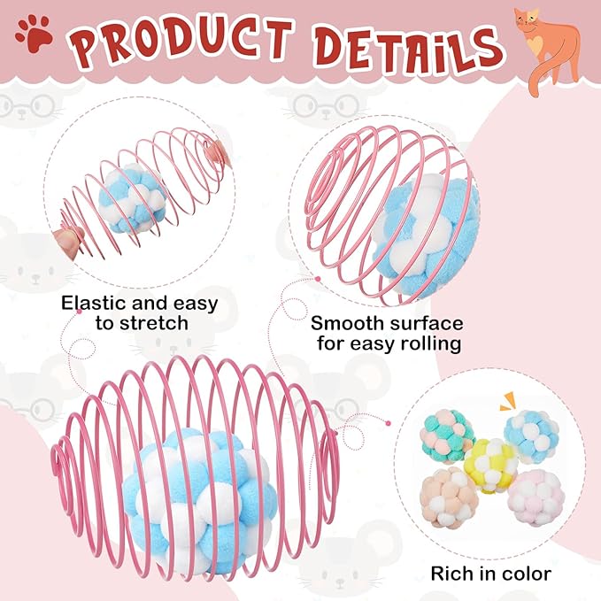 Jecery 5 Pcs Cat Spring Toys Stretchable Rolling Balls Colorful Playful Coils - Image 3