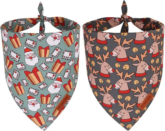 PTDECOR Christmas Dog Bandana, Santa Gift Box and Deer Design Reversible by PTDECOR