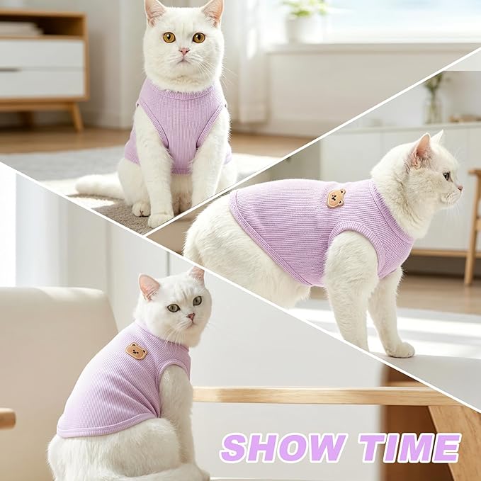 Waffle Knit Cat & Dog T Shirt for Small Dogs, Stretchable Puppy Shirt for - Image 4