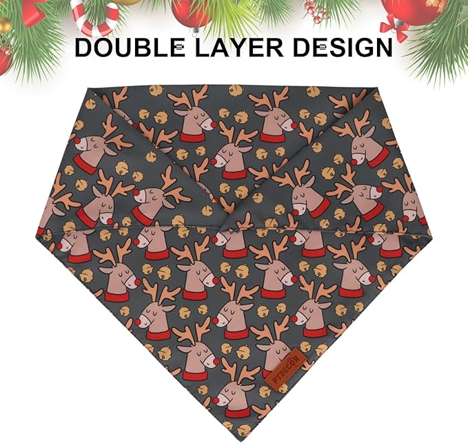 PTDECOR Christmas Dog Bandana, Santa Gift Box and Deer Design Reversible - Image 5