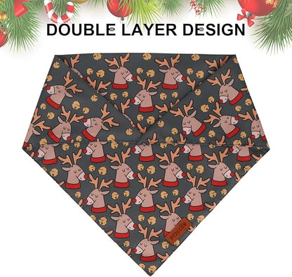 PTDECOR Christmas Dog Bandana, Santa Gift Box and Deer Design Reversible - Image 5