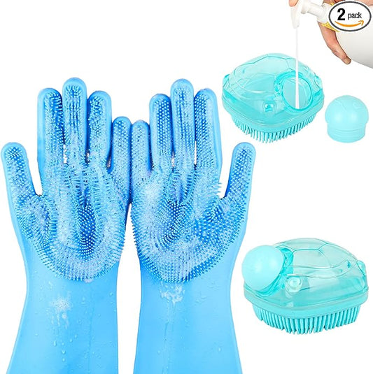 2PCS Dog Washing Gloves and Dog Shampoo Brush, Dog Bath Brush That can add Dog by IDQQUQQ